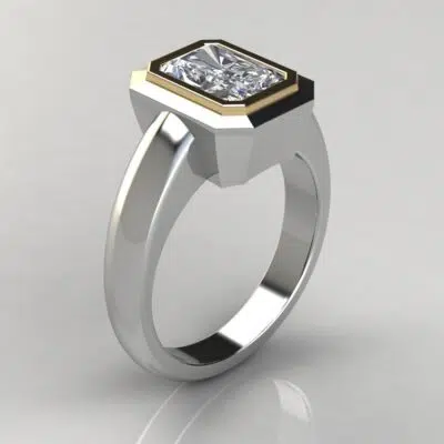 Two-Tone Bezel Solitaire Radiant Cut Moissanite Engagement Ring