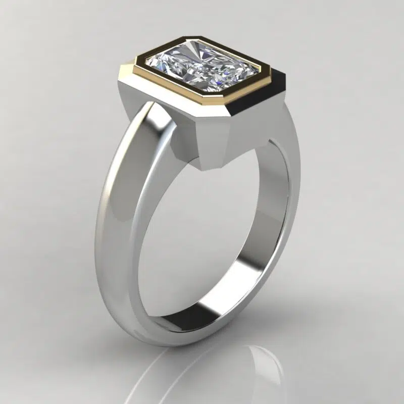Two-Tone Bezel Solitaire Radiant Cut Moissanite Engagement Ring