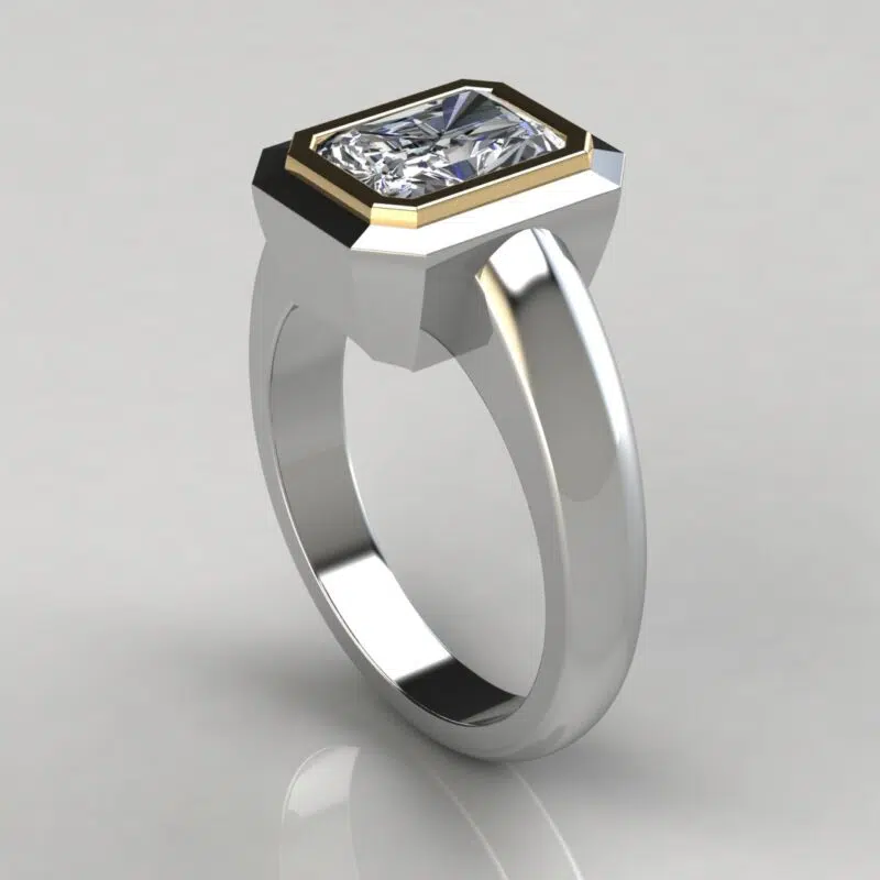 Two-Tone Bezel Solitaire Radiant Cut Moissanite Engagement Ring