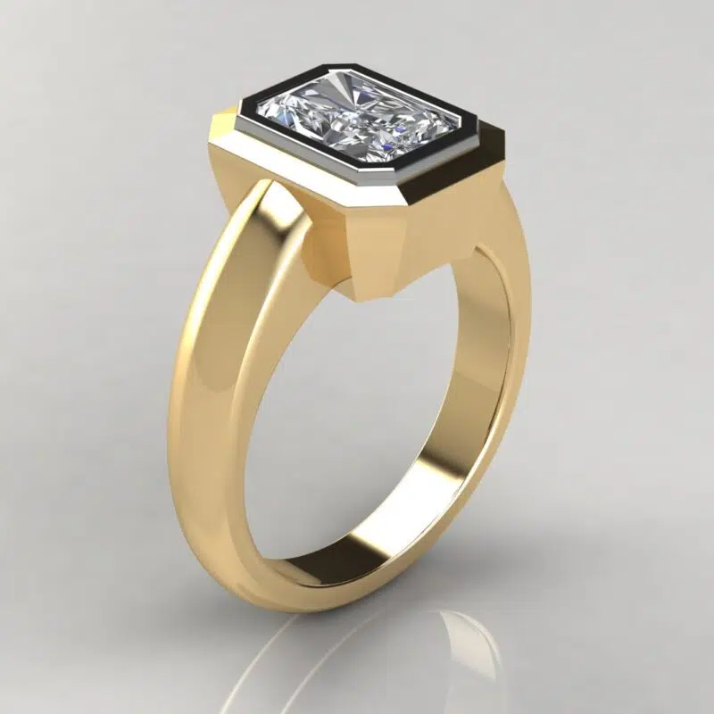 Two-Tone Bezel Solitaire Radiant Cut Moissanite Engagement Ring