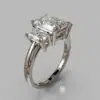 Three Stone Radiant Cut Moissanite Engagement Ring
