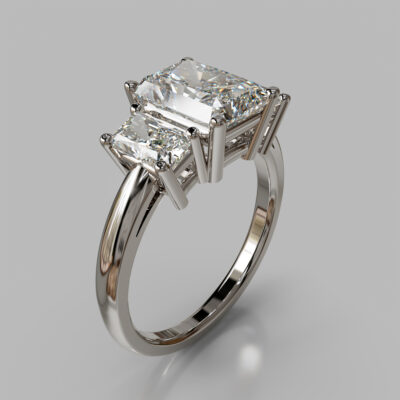 Three Stone Radiant Cut Moissanite Engagement Ring