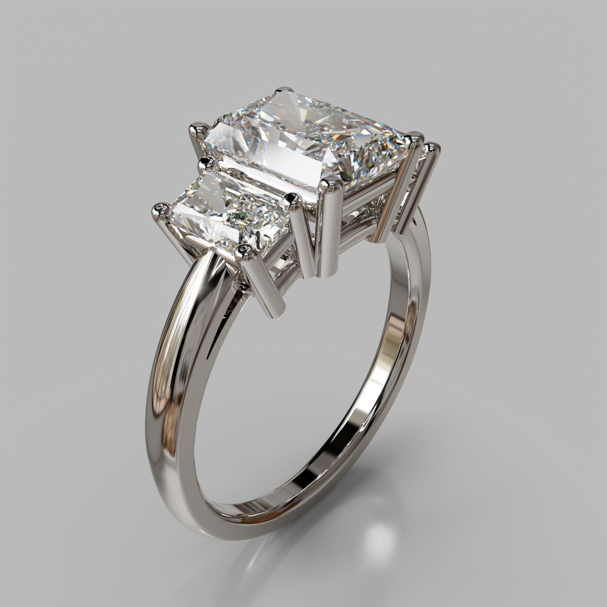 Three Stone Radiant Cut Moissanite Engagement Ring