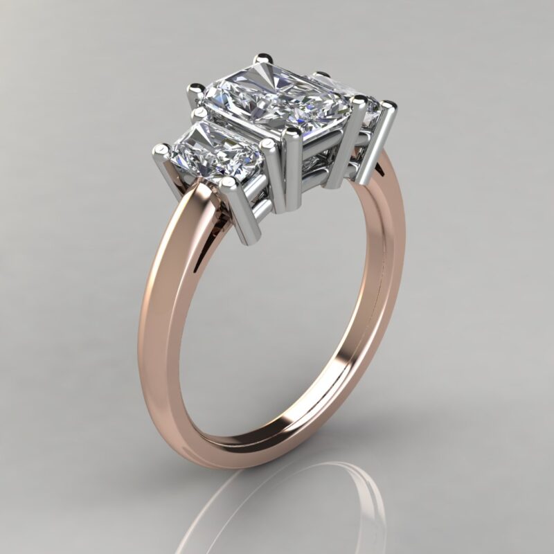 rose gold Three Stone Radiant Cut Moissanite Engagement Ring