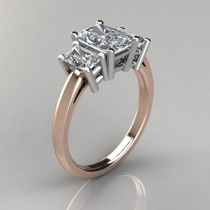 Three Stone Radiant Cut Moissanite Engagement Ring