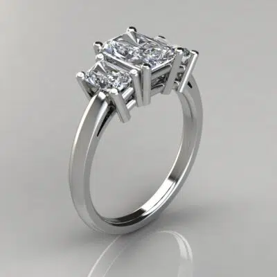 Three Stone Radiant Cut Moissanite Engagement Ring