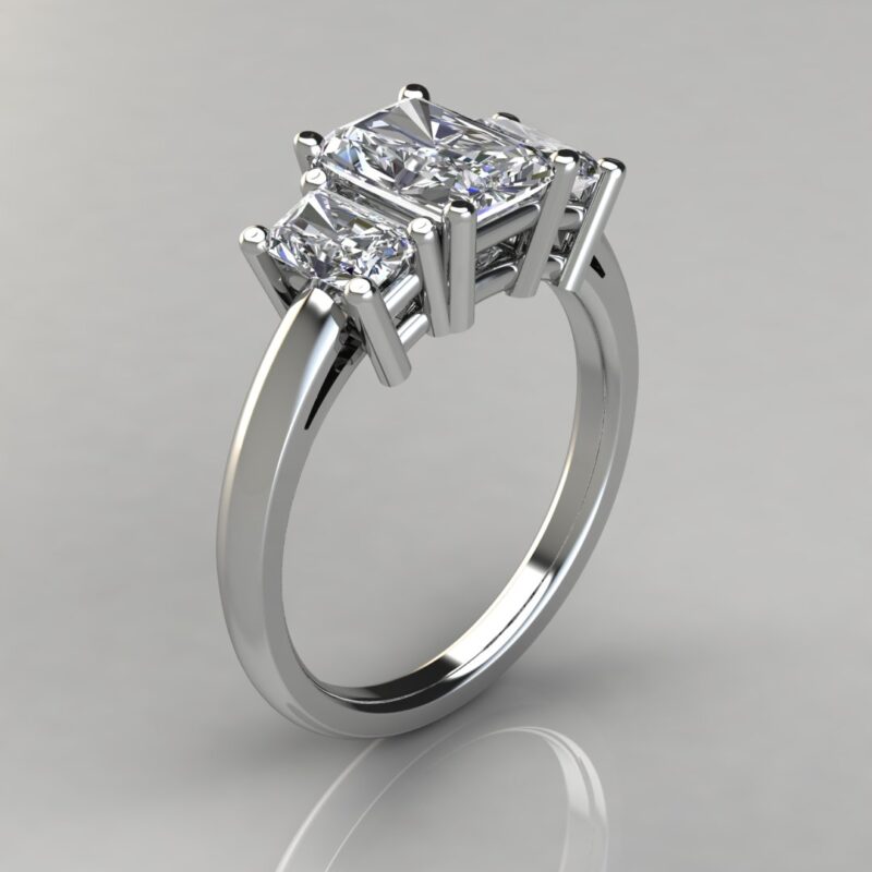 white gold Three Stone Radiant Cut Moissanite Engagement Ring