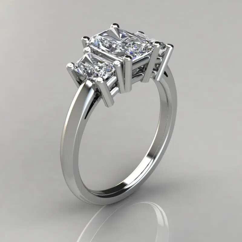 Three Stone Radiant Cut Moissanite Engagement Ring