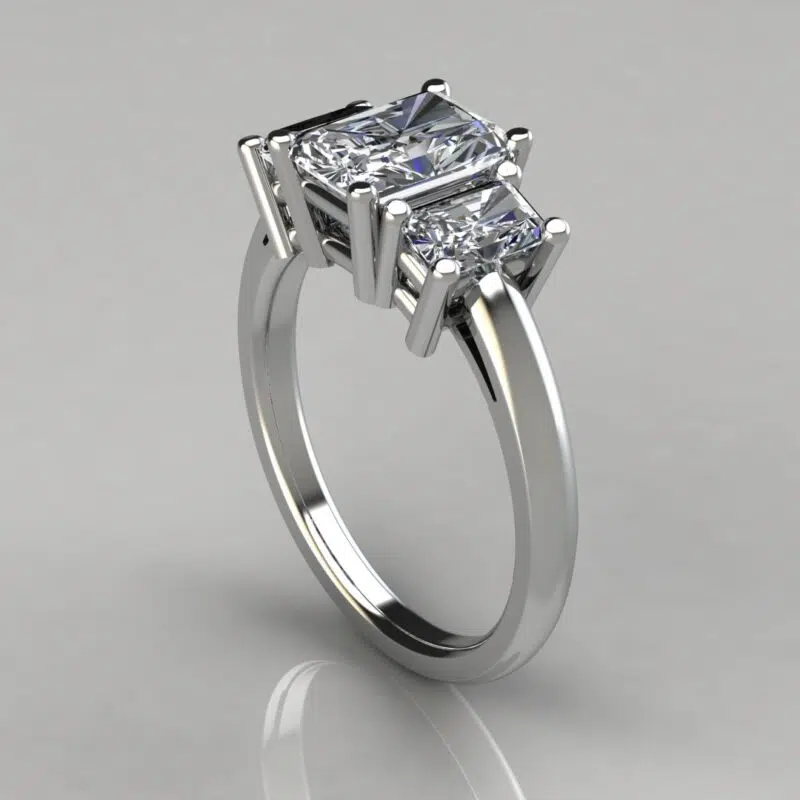 Three Stone Radiant Cut Moissanite Engagement Ring