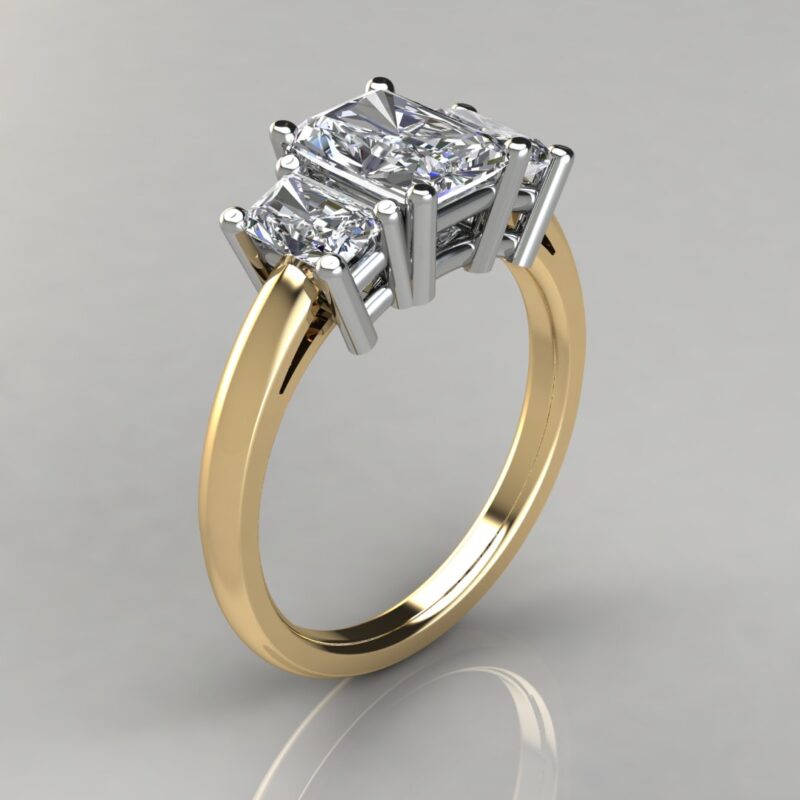 yellow gold Three Stone Radiant Cut Moissanite Engagement Ring