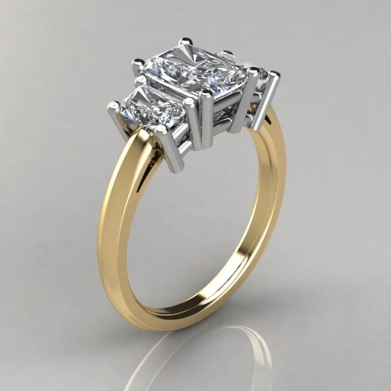 Three Stone Radiant Cut Moissanite Engagement Ring