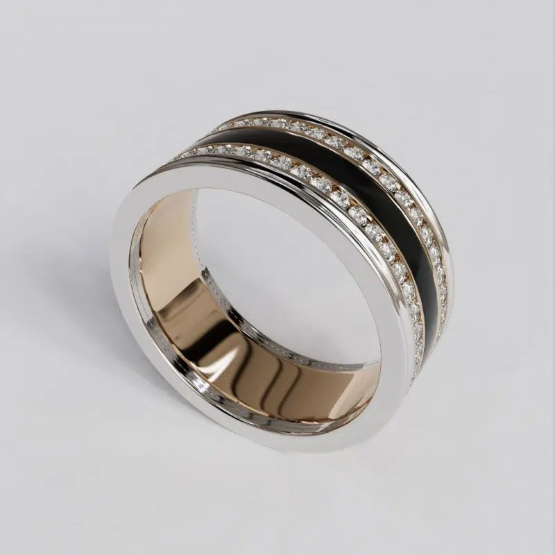 Custom Design Moissanite Men Wedding Band Black Enamel