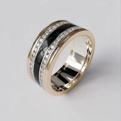Custom Design Moissanite Men Wedding Band Black Enamel