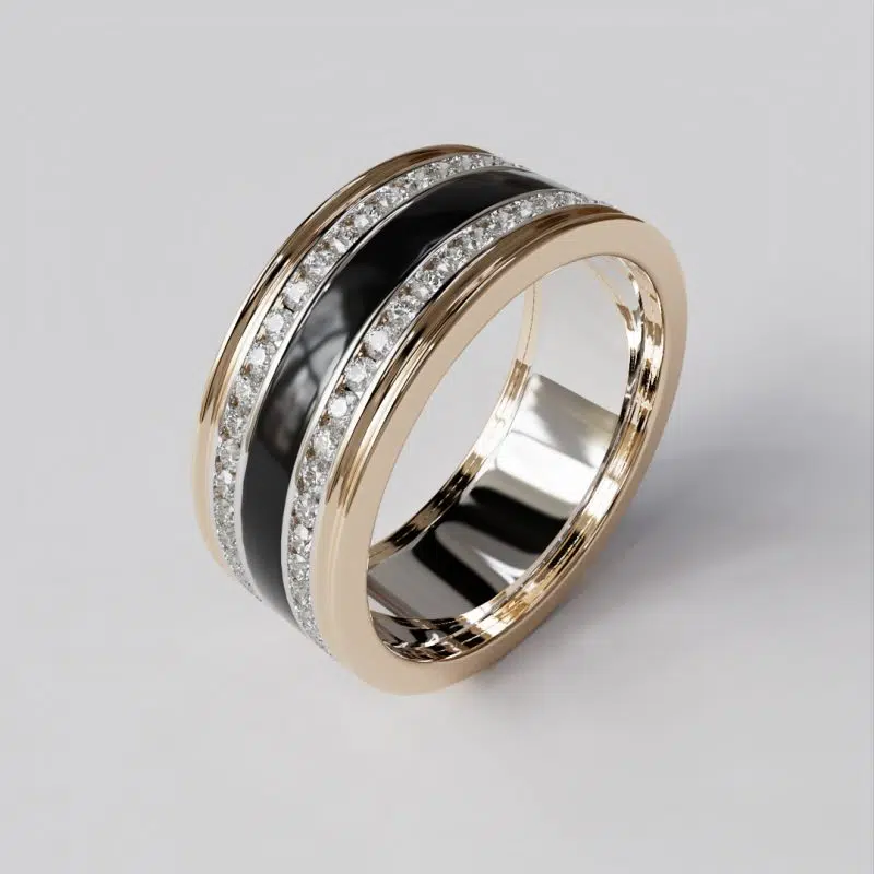 Custom Design Moissanite Men Wedding Band Black Enamel