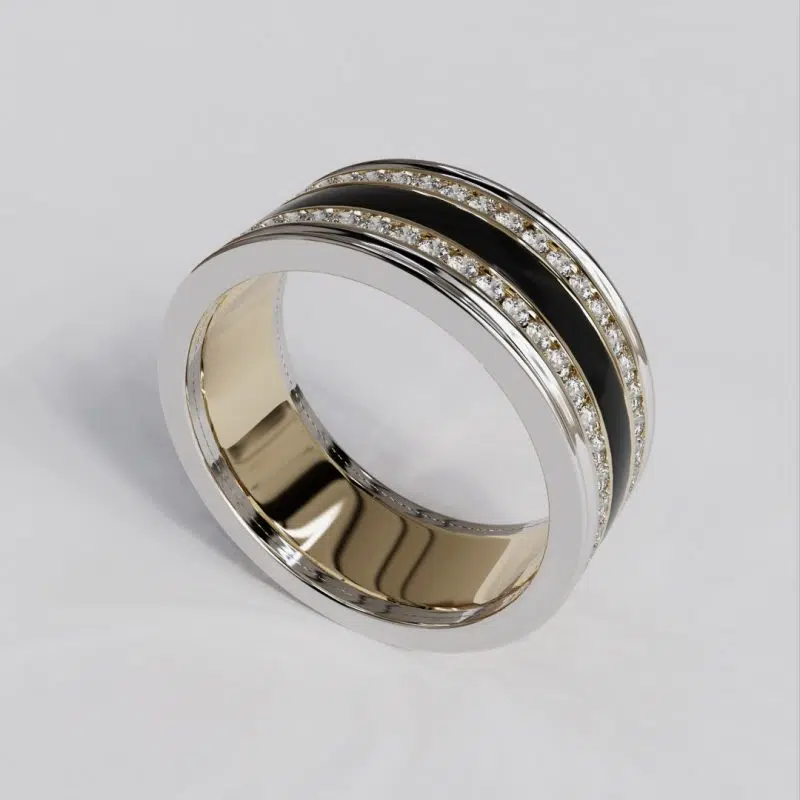 Custom Design Moissanite Men Wedding Band Black Enamel