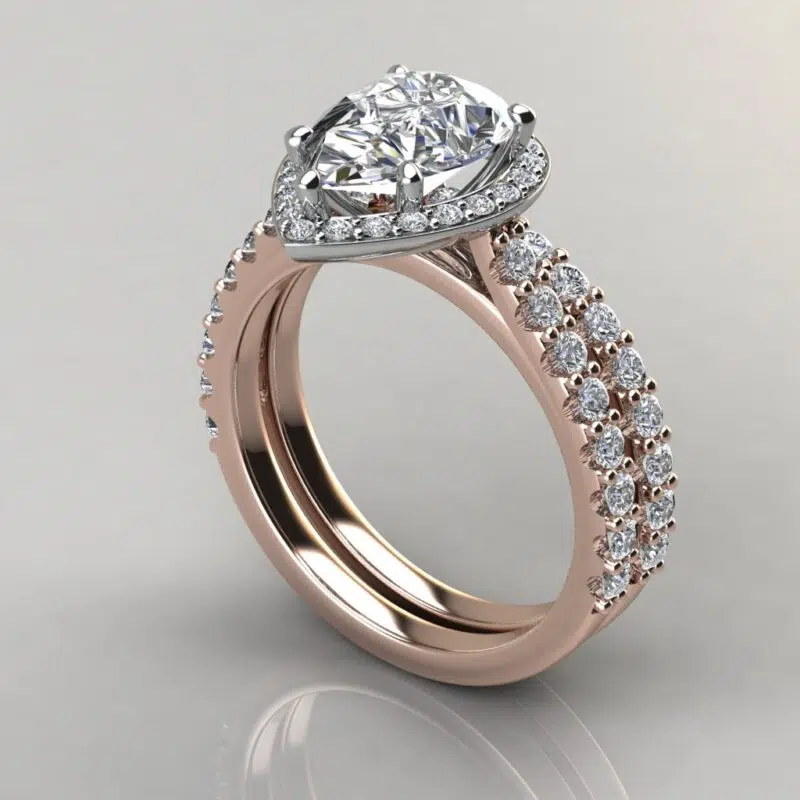 Halo Cathedral Pear Cut Moissanite Bridal Set
