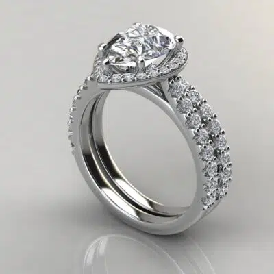 Halo Cathedral Pear Cut Moissanite Bridal Set