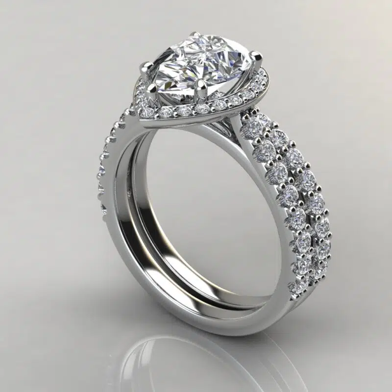 Halo Cathedral Pear Cut Moissanite Bridal Set