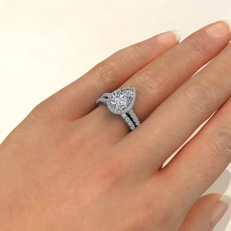 Halo Cathedral Pear Cut Moissanite Bridal Set