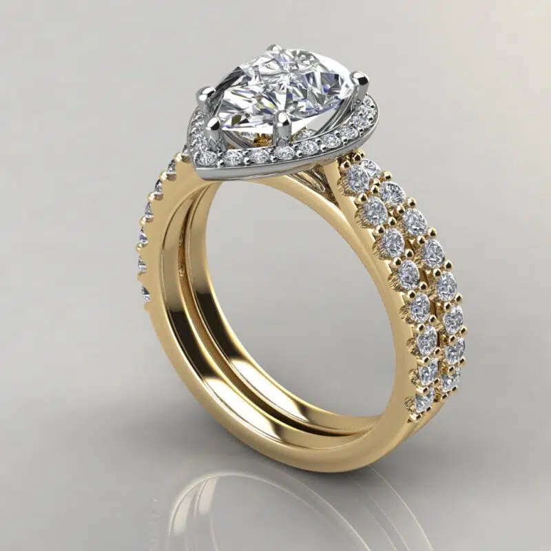 Halo Cathedral Pear Cut Moissanite Bridal Set