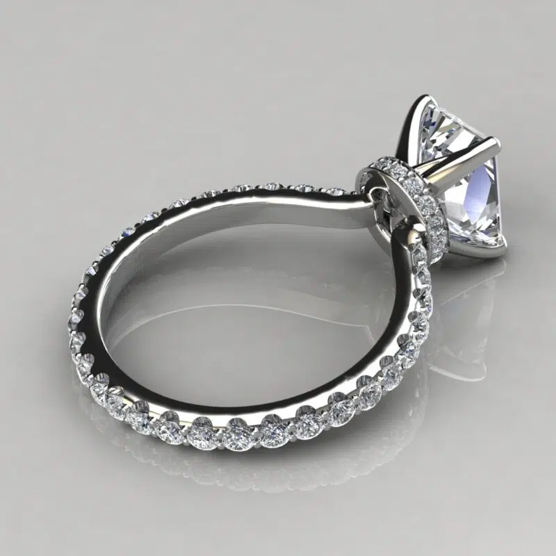 Custom Design Radiant Cut Hidden Halo Moissanite Engagement Ring