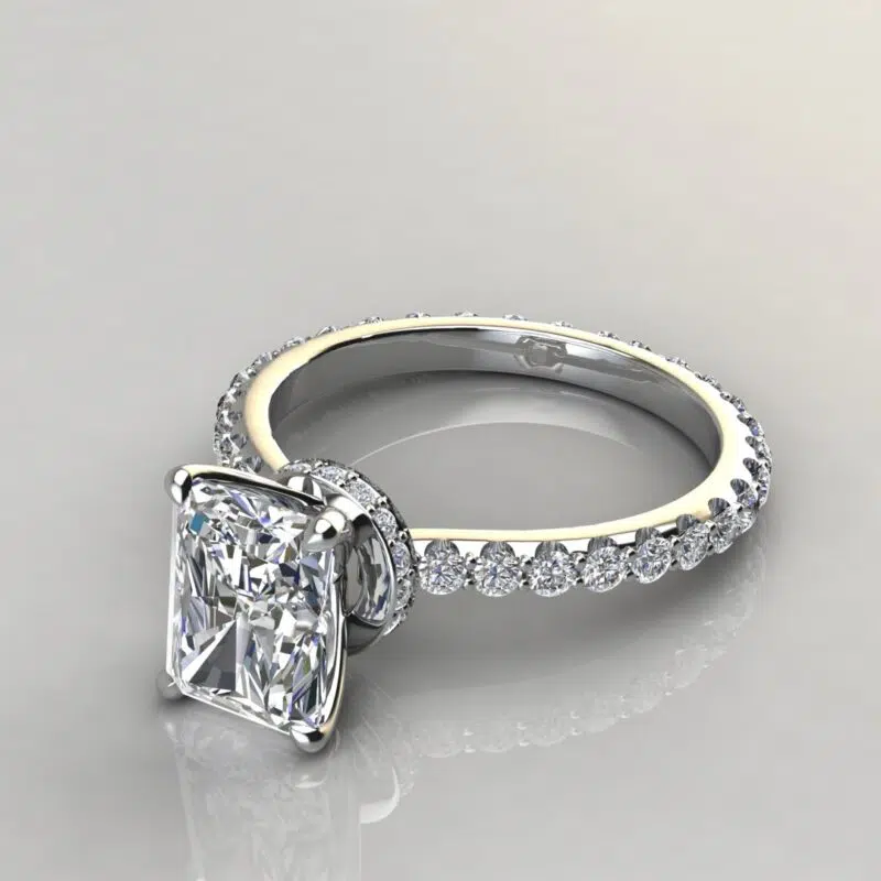 Custom Design Radiant Cut Hidden Halo Moissanite Engagement Ring