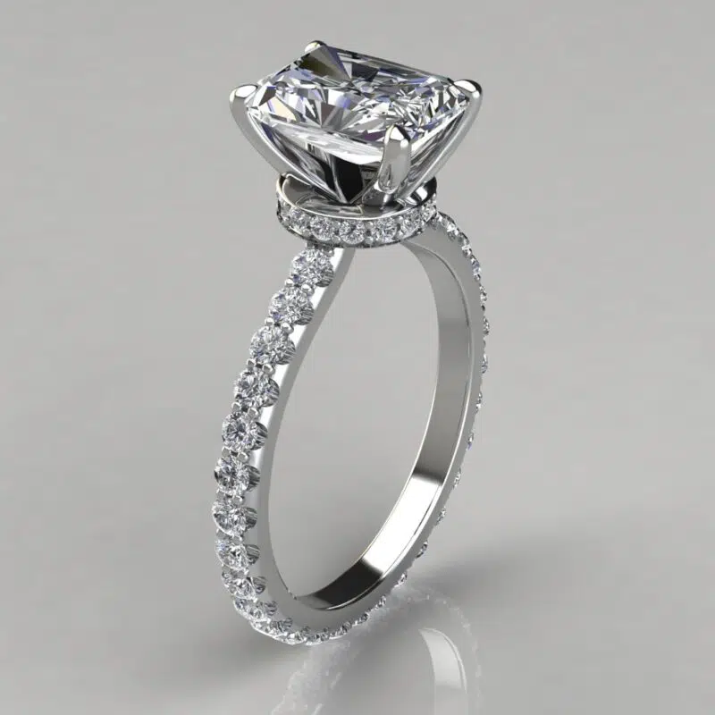 Custom Design Radiant Cut Hidden Halo Moissanite Engagement Ring