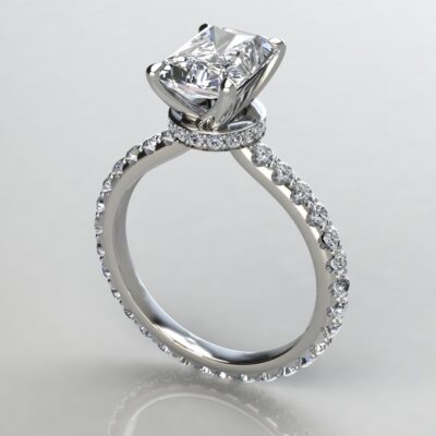 Custom Design Radiant Cut Hidden Halo Moissanite Engagement Ring