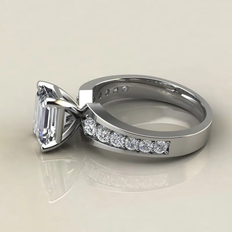 Custom Design Graduated Pave Emerald Cut Moissanite Engagement Ring