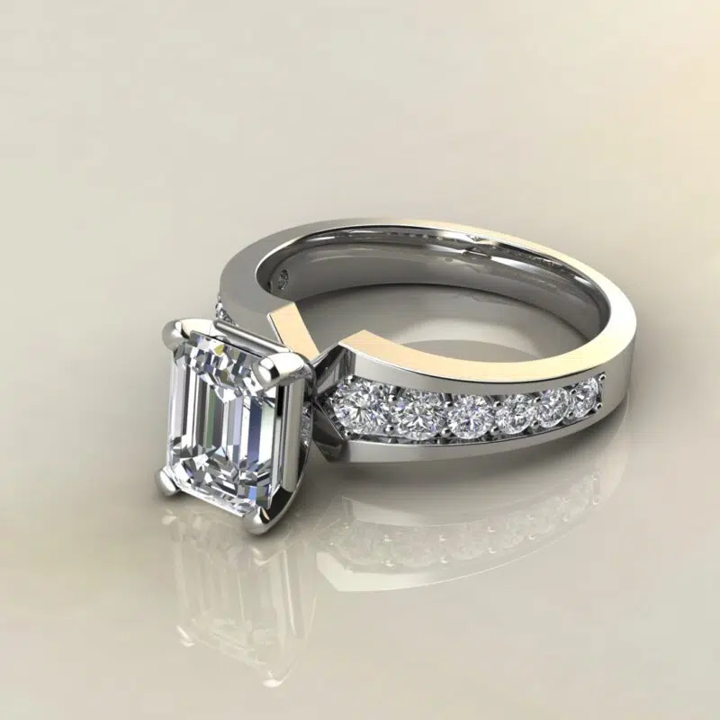Custom Design Graduated Pave Emerald Cut Moissanite Engagement Ring