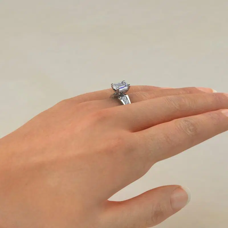 Custom Design Graduated Pave Emerald Cut Moissanite Engagement Ring