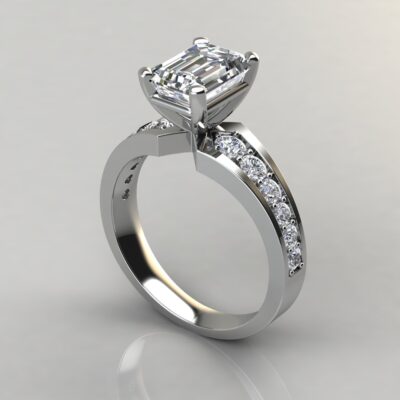 Custom Design Graduated Pave Emerald Cut Moissanite Engagement Ring