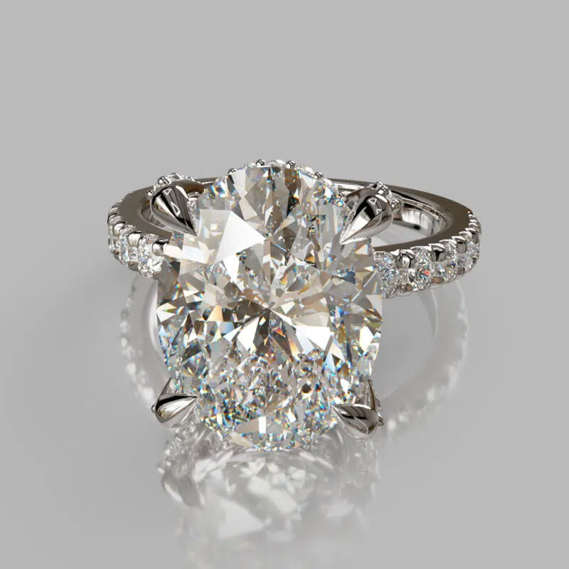 Oval Cut Moissanite hidden Halo Engagement ring