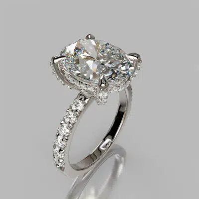 Oval Cut Moissanite hidden Halo Engagement ring