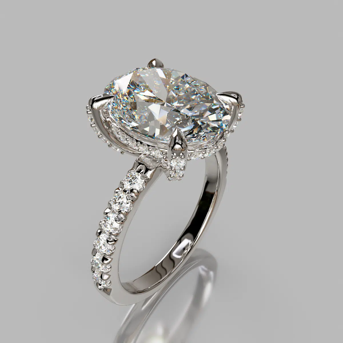 Oval Cut Moissanite hidden Halo Engagement ring