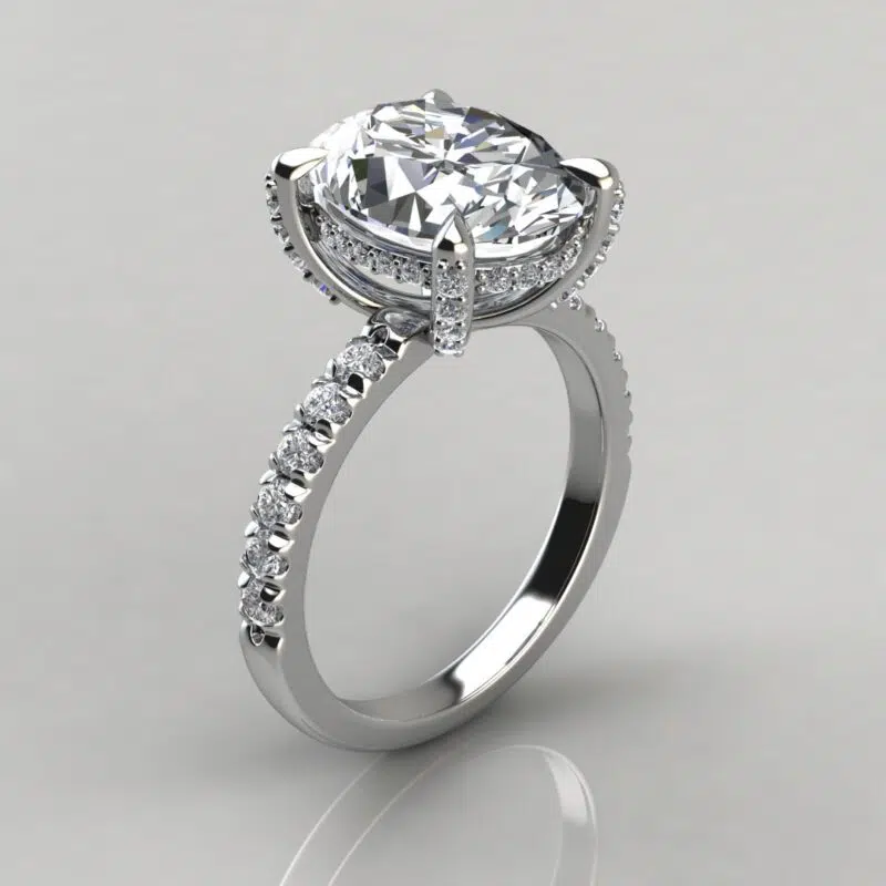 Oval Cut Moissanite hidden Halo Engagement ring