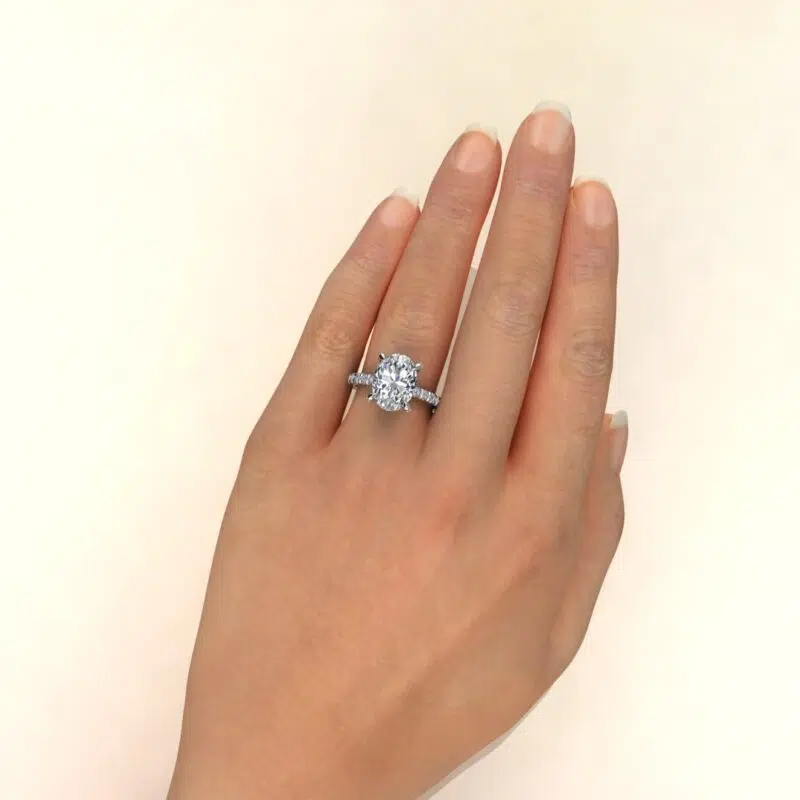 Oval Cut Moissanite hidden Halo Engagement ring