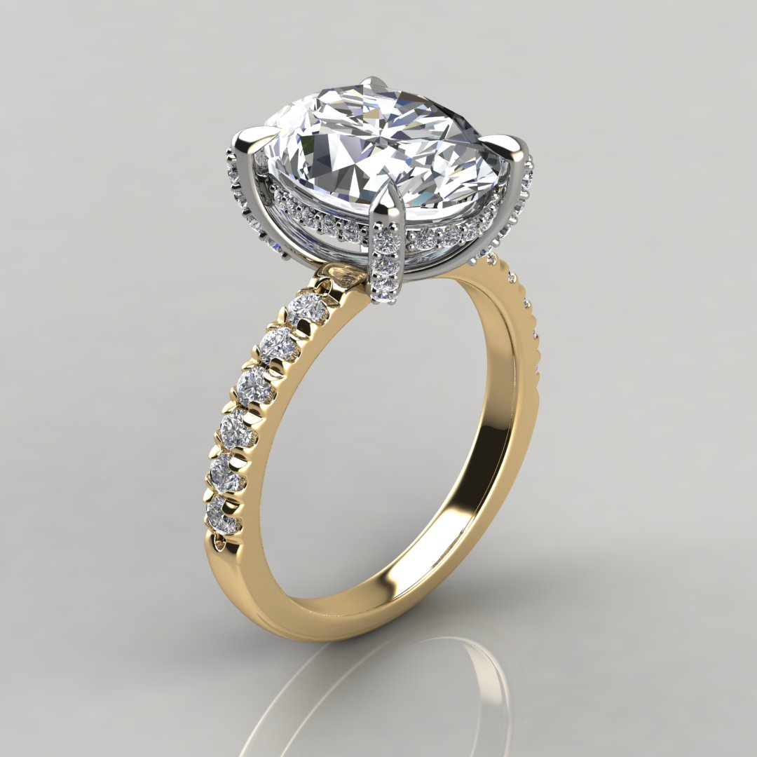 3 Carat Oval Cut Moissanite Hidden Halo Engagement Ring | Forever Moissanite