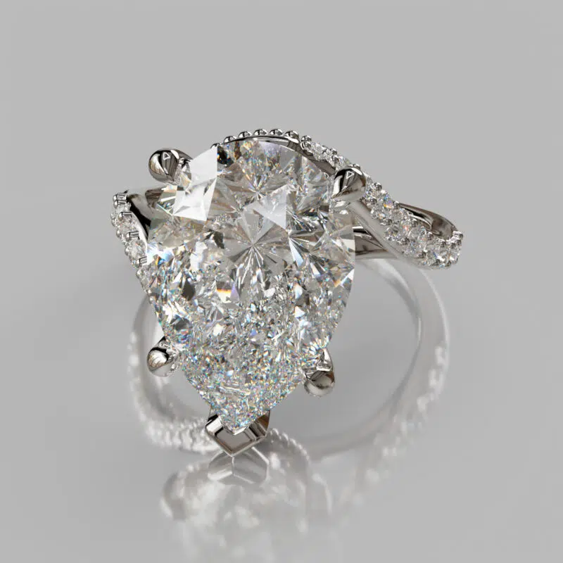 Pear Cut Moissanite Curved Milgrain Engagement ring