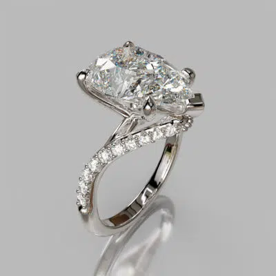 Pear Cut Moissanite Curved Milgrain Engagement ring