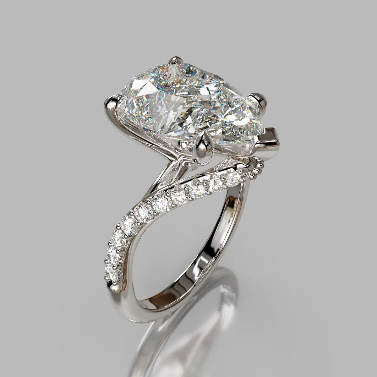 Pear Cut Moissanite Curved Milgrain Engagement ring