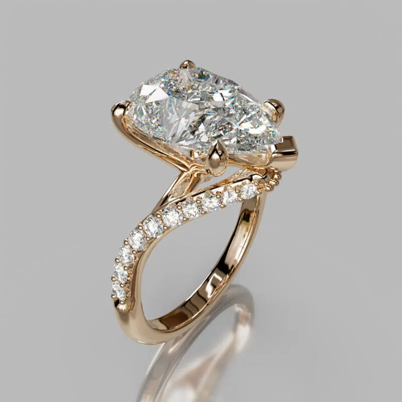 Pear Cut Moissanite Curved Milgrain Engagement ring