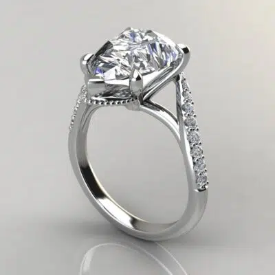 Pear Cut Moissanite Curved Milgrain Engagement ring