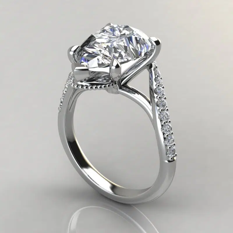 Pear Cut Moissanite Curved Milgrain Engagement ring