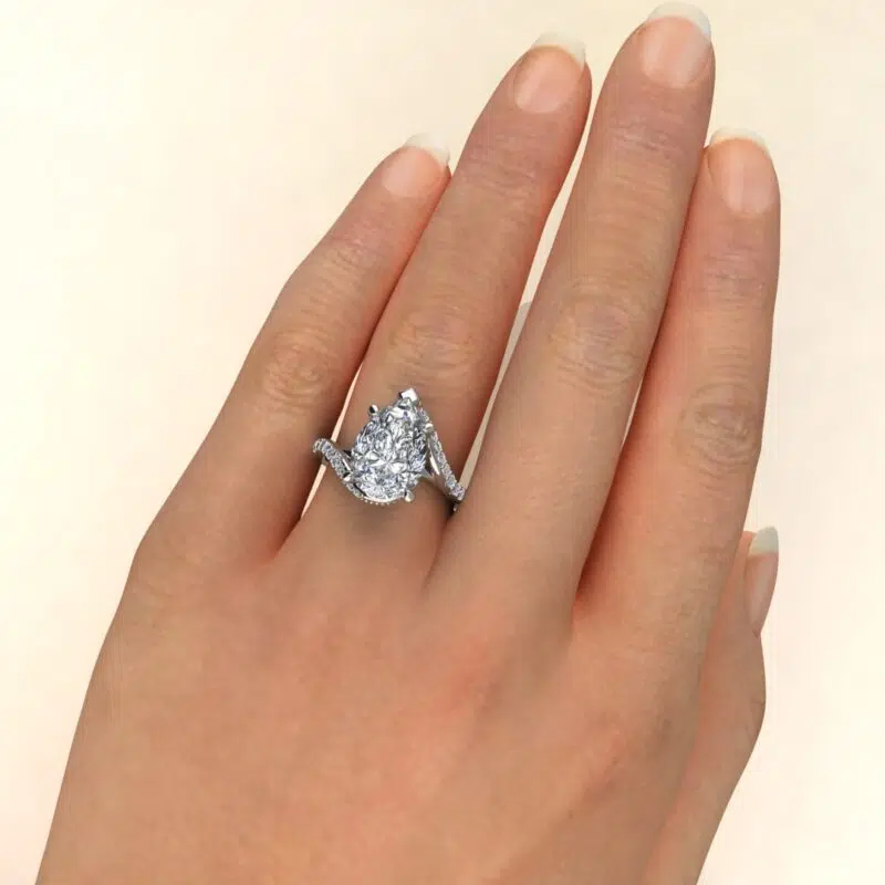 Pear Cut Moissanite Curved Milgrain Engagement ring