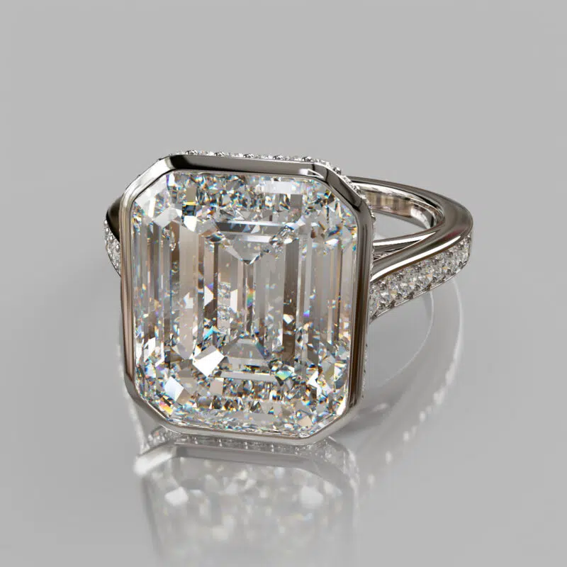 Emerald Cut Moissanite Bezel Halo Engagement ring