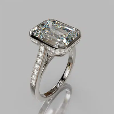 Emerald Cut Moissanite Bezel Halo Engagement ring