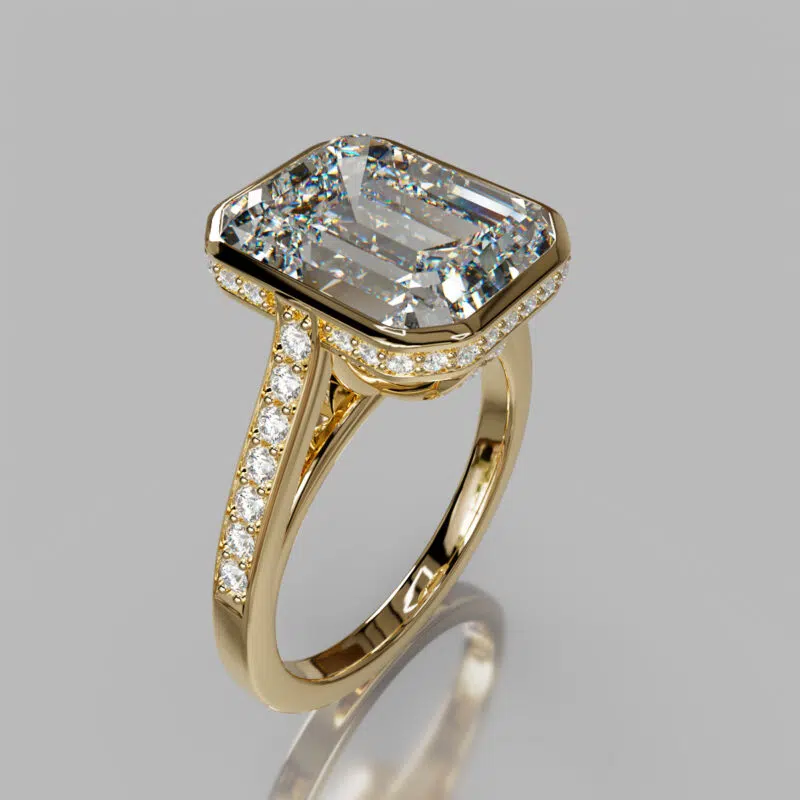 Emerald Cut Moissanite Bezel Halo Engagement ring