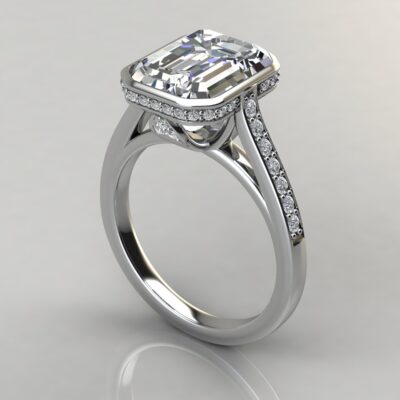 Emerald Cut Moissanite Bezel Halo Engagement ring