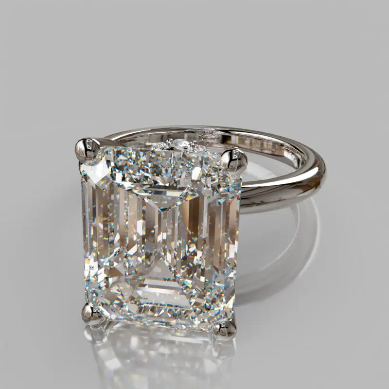 Emerald Cut Moissanite Collar Halo Solitaire Engagement ring